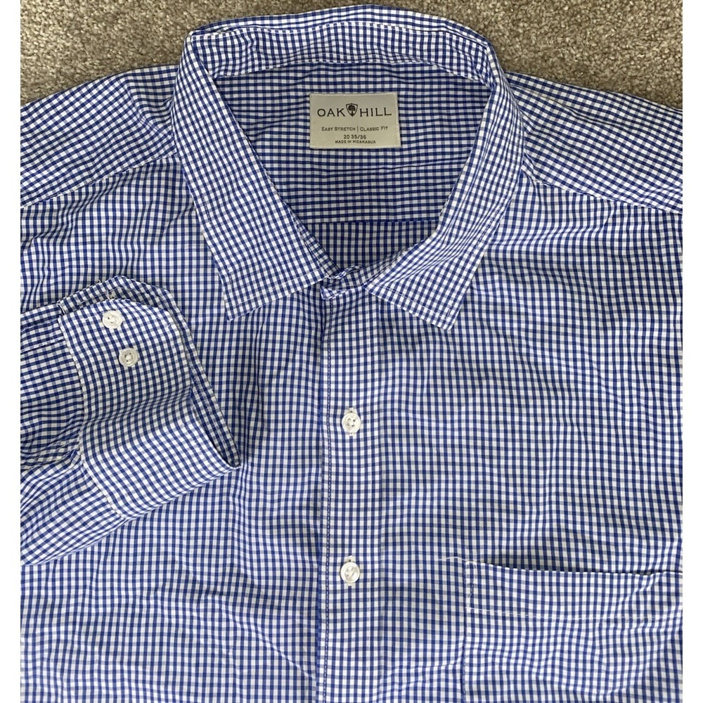 Oak Hill Blue/White Gingham Check Plaid Shirt Mens 4XLT Classic 20-35/36 Stretch